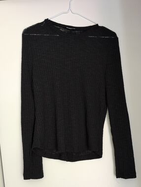 Free People Black Ribbed Long Sleeve Top